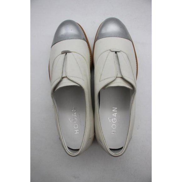 HOGAN White Silver Toe Cap Laceless Women's EU 37.5 Loafers Made in Italy - Picture 9 of 10